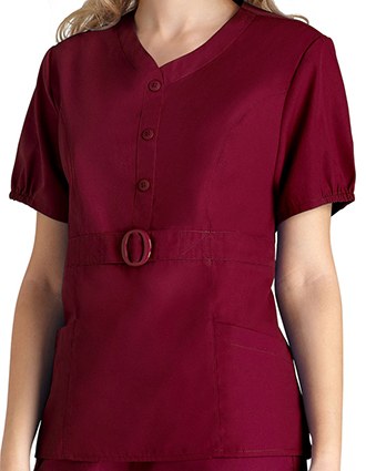 Adar Women Solid Button 'n Buckle Princess Scrub Top