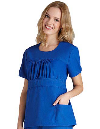 Adar Women Shirred Midriff Solid Nursing Scrub Top