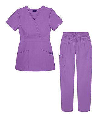 Butter-Soft Scrubs Women's Solid Mock Wrap Top M Purple ( Fuchsia) Short  Scrub