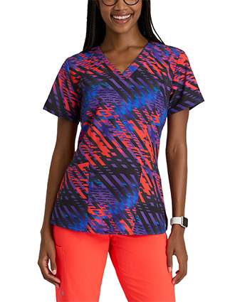 Barco One Women's V-Neck Radiant Prism Print Scrub Top