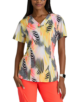 Barco One Women's V-Neck Zebra Brilliance Print Scrub Top