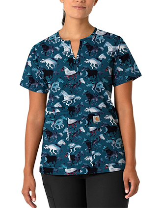 Carhartt CROSS-FLEX Women's Notch Neck Filly Trot Print Scrub Top