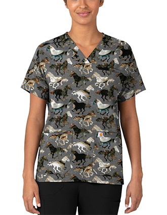 Carhartt Women's Oversized V-Neck Print Scrub Top in Filly Trot Pewter