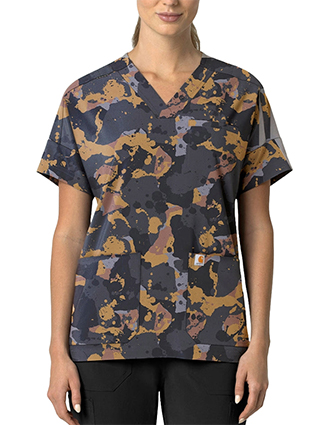 Carhartt Women's Oversized V-Neck Print Scrub Top in Painter's Camo