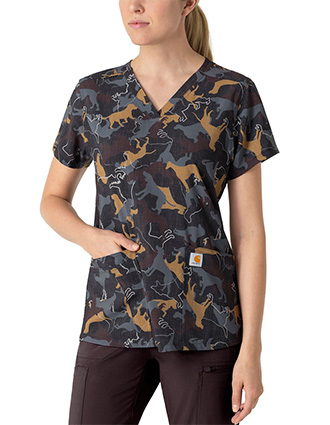 Wink Scrubs Carhartt Women's V-Neck Print Scrub Top in Furry Fete