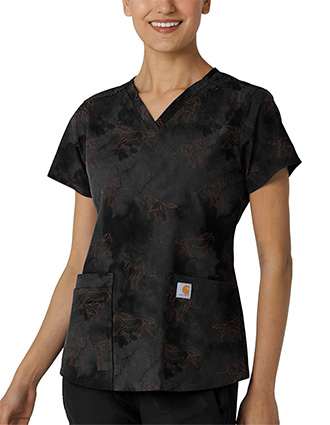 Wink Scrubs Carhartt Women's V-Neck Print Scrub Top in Misty Ride Black