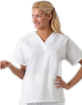 Cherokee Women Three Pockets White V-Neck Nurse Scrub Top