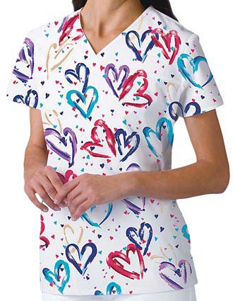Cherokee Women Two Pockets V-Neck Heartbeat Nurse Scrub Top