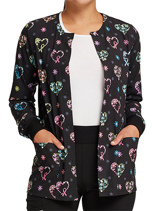 Cherokee Women's Care Flor Print Warm-up Snap Front Jacket