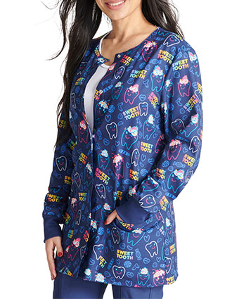 Cherokee Women's Sweet Tooth Print Warm-up Snap Front Jacket