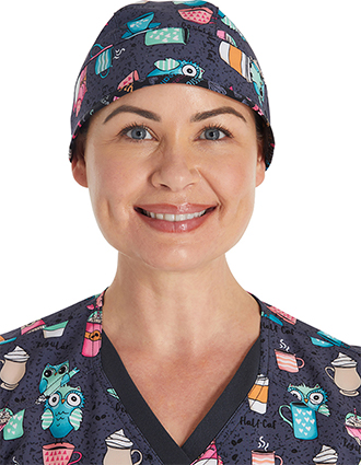 Cherokee Unisex Owl I Need Is Coffee Print Scrub Hat