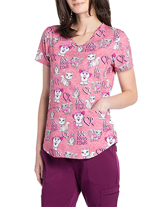 Cherokee Genuine Women's V-Neck Print Top in We Wear Pink