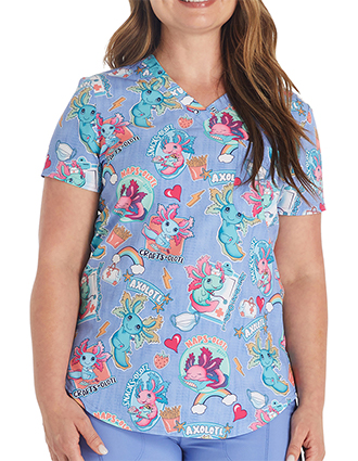 Cherokee Genuine Women's Awesome Axolotls Print Scrub Top