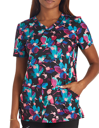 Cherokee Women's Brushing Blooms Print Scrub Top