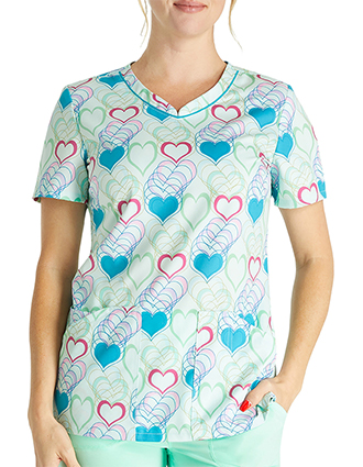 Cherokee Women's Retro Romance Print Scrub Top