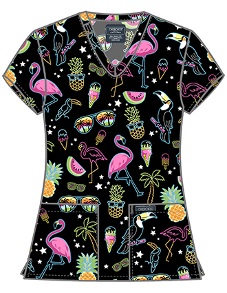 Cherokee Women's Downtown Tropical Print V-Neck Top