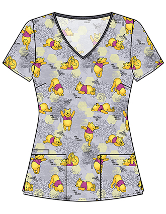 Cherokee Licensed V-Neck Women's  Print Top in Namastay Pooh