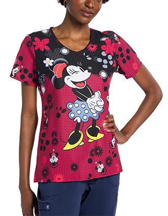 Cherokee Licensed Women's V-Neck Print Top in Mighty Minnie