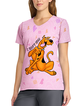 Cherokee Licensed Women's V-Neck Print Top in I Ruff You Scooby