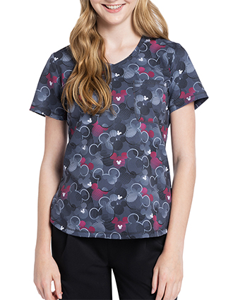 Cherokee Licensed Women's Rounded Print V-Neck Top in Feeling Mickey