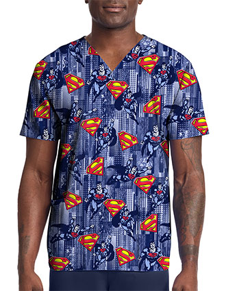 Cherokee Licensed Men's Print V-Neck Top in Metropolis Force