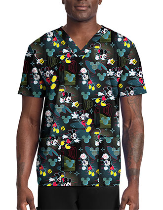 Cherokee Licensed Men's Print V-Neck Top in Digital Mickey