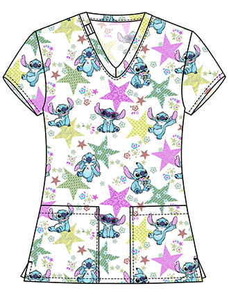 Cherokee Licensed V-Neck Top Unisex in Star Flower Stitch