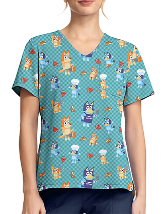 Cherokee Licensed Print Unisex V-Neck Top in Bluey BBQ