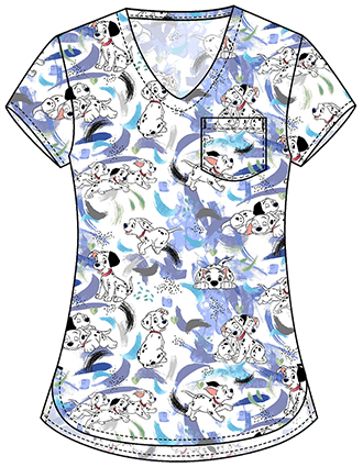 Cherokee Licensed Print Unisex V-Neck Top in Puppy Splash