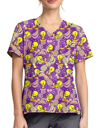 Cherokee Licensed Print Unisex V-Neck Top in Tropical Tweety