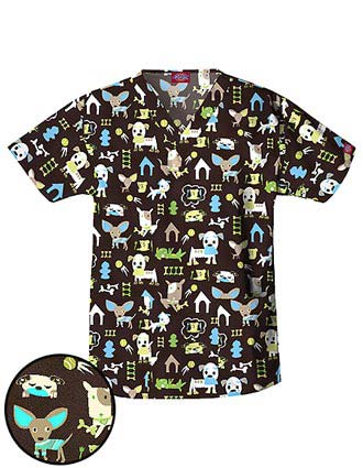 Dickies EDS Missy Fit Two Pocket Life as a Dog Printed Scrub Top
