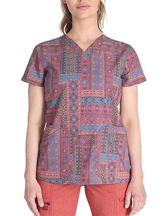 Dickies Prints Women's V-Neck Print Top in Fair Isle Patch