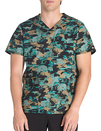 Dickies Prints Men's V-Neck Print Top in Extreme Camo Bronze