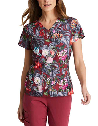 Grey's Anatomy Spandex Palm Garden Floral Women's V-Neck Print Scrub Top