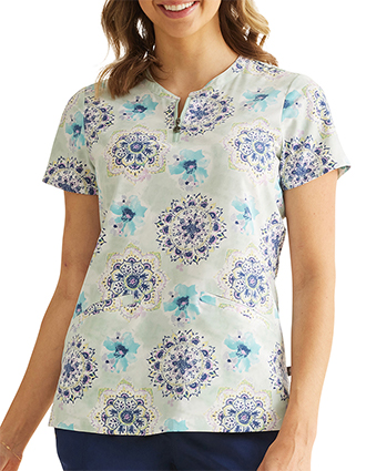 Healing Hands Purple Label Women's Water Color Medallion Print Scrub Top