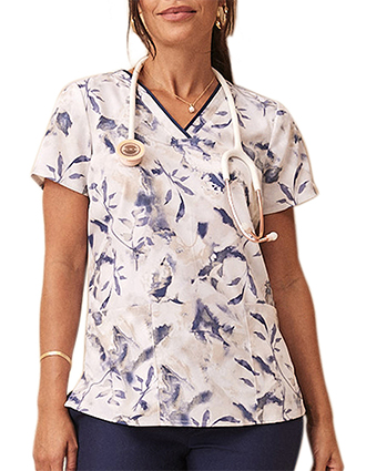 Healing Hands HH QUEST Amanda Women's Watercolor Botanical Print Scrub Top
