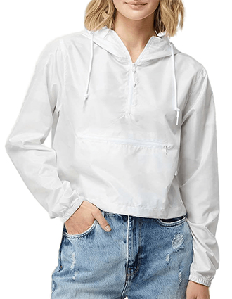 Independent Trading Co Women's Lightweight Quarter-Zip Pullover Crop Windbreaker