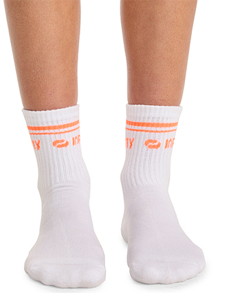 Cherokee Infinity Legwear Athletic Crew Socks in White/Vivid Orange