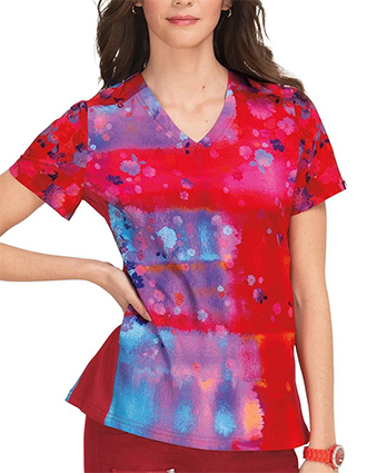 Koi Lite Reform Women's Vibrant Watercolor Stretch Ombre Print Scrub Top