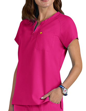 koi SmileyWorld Ecstatic Women's Zipper-Neck Scrub Top
