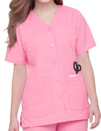 Landau Womens V-Neck Snap Front Solid Nurse Scrub Top