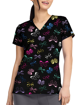 Med Couture Women's V-Neck Print Top in Bow Mania
