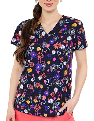 Med Couture MC Prints Women's  V-Neck Print Top in Dotty Floral