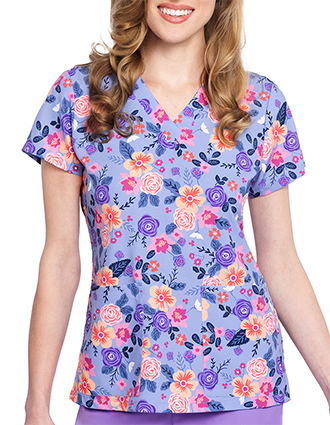 Med Couture MC Prints Women's V-Neck Print Top in Friendly Floral