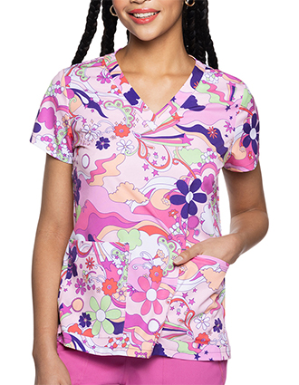 Med Couture Women's V-Neck Print Top in Retro Kitch