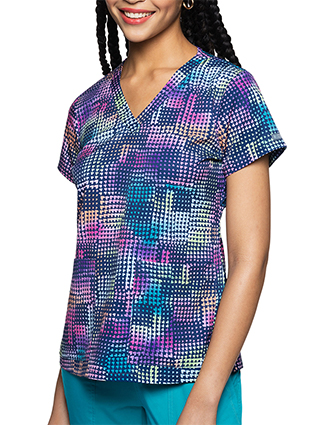 Med Couture Women's V-Neck Print Top in Rainbow Patch