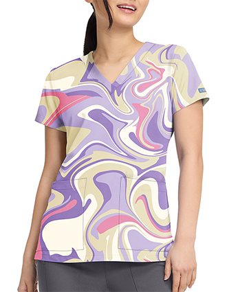 Med Couture Women's V-Neck Print Top in Sporty Marble