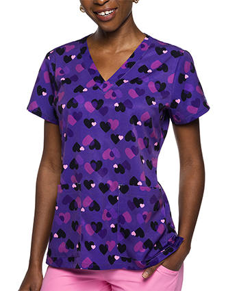 Med Couture Women's V-Neck Print Top in Twilight Hearts