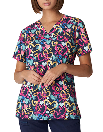 White Cross Marvella Women's V-Neck All You Need Is Luv Print Scrub Top