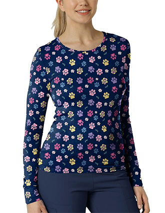 Wink Scrubs Women's All-over Print Silky Tee In Springtime Stroll Navy